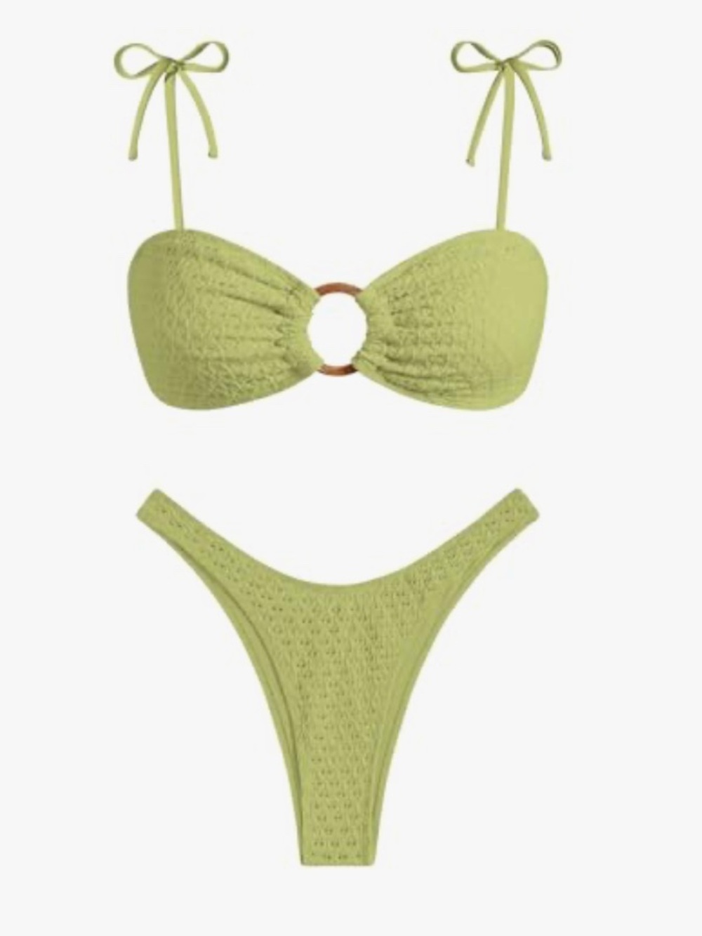 Zaful Olive Green Textured Bandeau Bikini Set